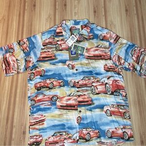 Vintage reyn spooner corvette sports car Hawaiian shirt tropical vacation sz M
